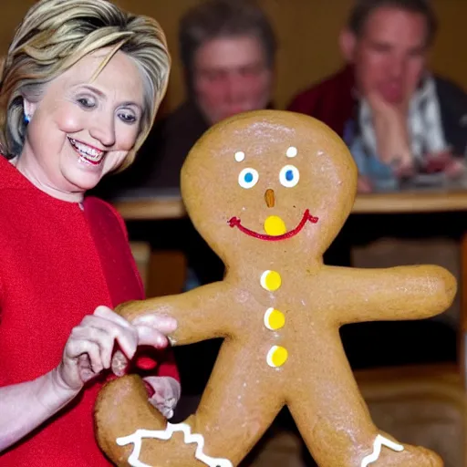 Prompt: hillary clinton killing a gingerbread man brutally