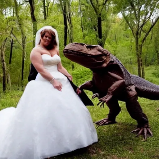 Prompt: T-Rex-in-a-wedding-dress