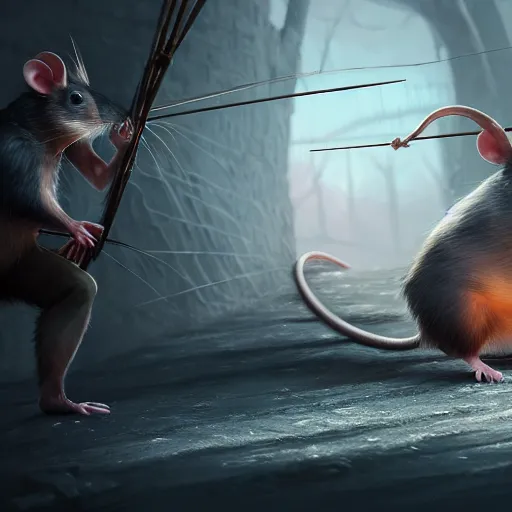 Image similar to rat as a bow master, realistic, 8 k, extremely detailed, cgi, trending on artstation, hyper - realistic render, 4 k hd wallpaper, premium prints available, octane render, award winning, by greg rutkowski