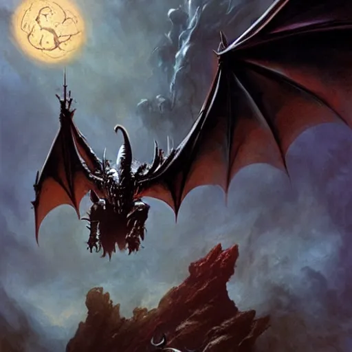 Prompt: flying black dragon, d & d, fantasy, greg rutkowski, frank frazetta, alexandre chaudret, boris vallejo, michael whelan, miro petrov, hr giger, magali villeneuve, donato giancola