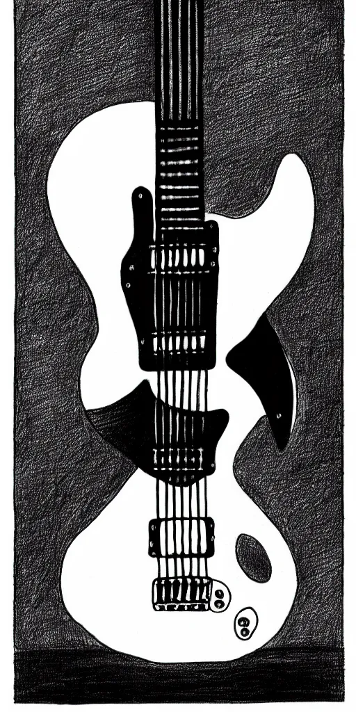 Image similar to cross hatching drawing of a white electric guitar against a fully black background, simple. A k_euler_ancestral