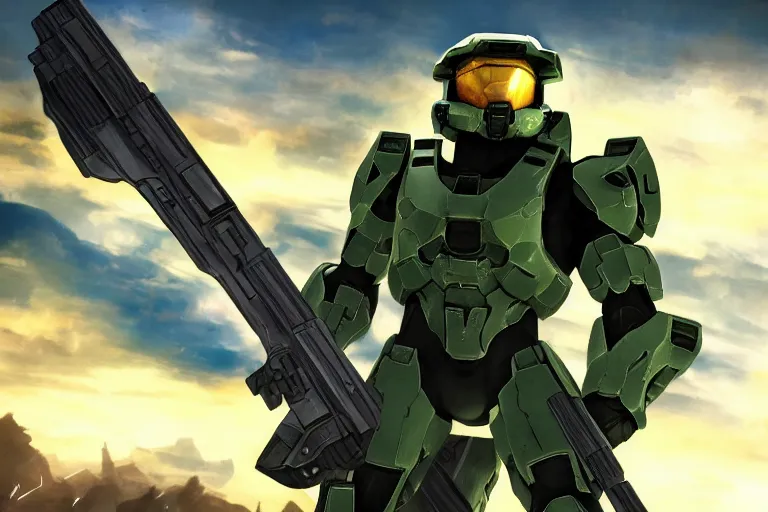 Image similar to halo master chief in the style of anime, hd, 8 k