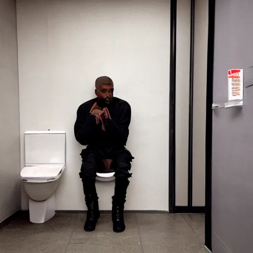 Image similar to kanye west sitting in a public toilet