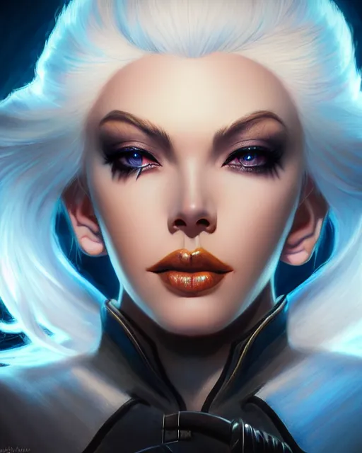 Prompt: ashe from overwatch, white hair, black cowboy hat, character portrait, portrait, close up, highly detailed, intricate detail, amazing detail, sharp focus, vintage fantasy art, vintage sci - fi art, radiant light, caustics, by boris vallejo