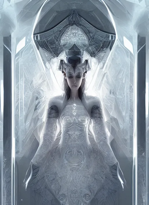 Image similar to symmetry!! solid cube of light, hard edges, product render retro - futuristic poster scifi, ancient kings in white robes, intricate, elegant, highly detailed, digital painting, artstation, concept art, smooth, sharp focus, illustration, dreamlike, art by artgerm