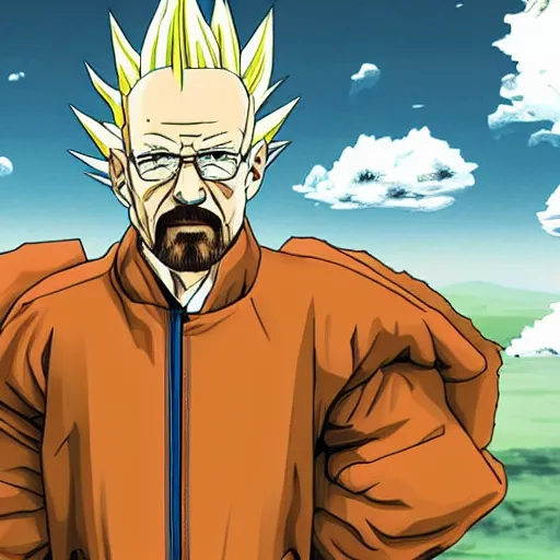 Prompt: walter white as a super saiyan