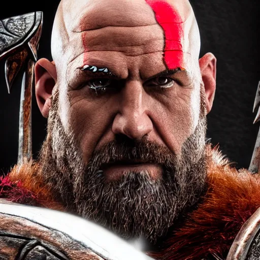 Prompt: bill goldberg as kratos from god of war, 4k, high detail, high-resolution photograph, professional photography, ultra-detail