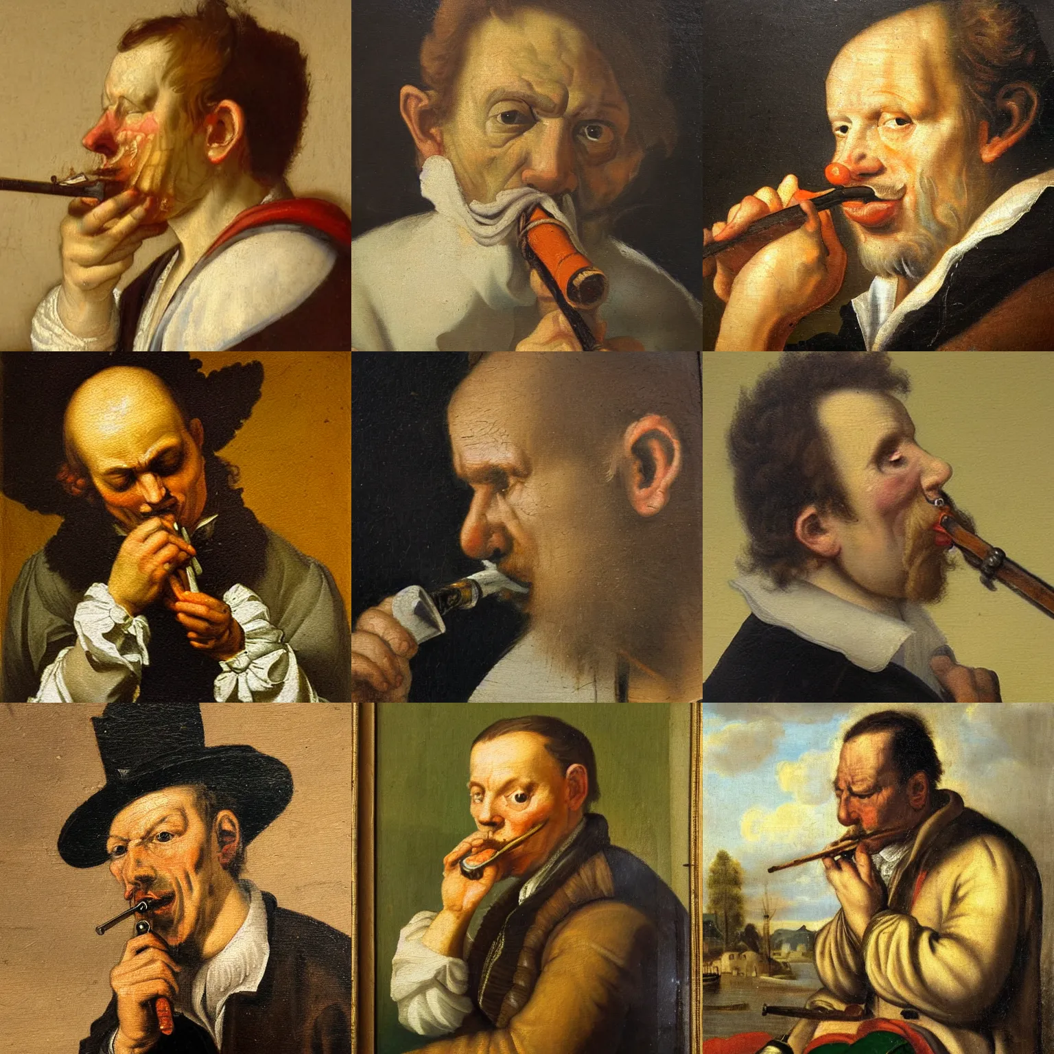 Prompt: Dutch oil painting from 1600s: Closeup of person smoking a water pipe