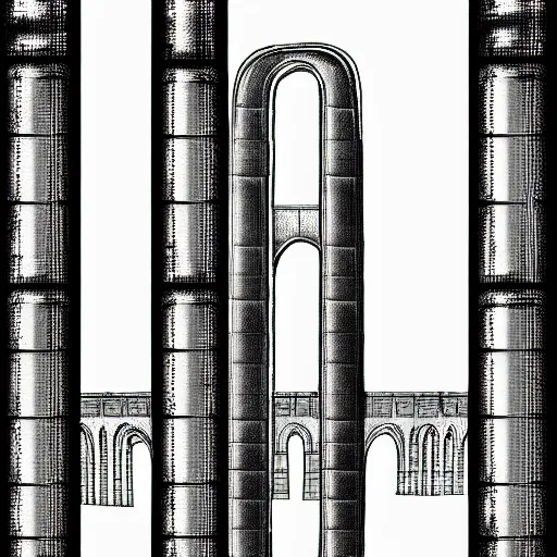 Image similar to design pattern of aqueducts, black and white color, digital, procreate, horizontal, multilayer, minimalism