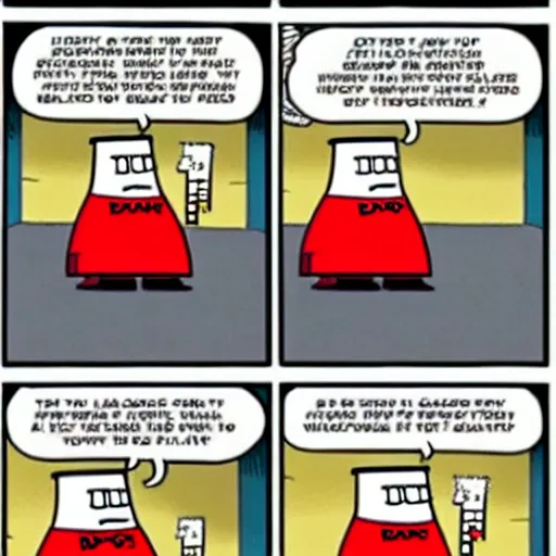 Prompt: 2 panel cartoon of dilbert having a standoff with the police, scott adams,