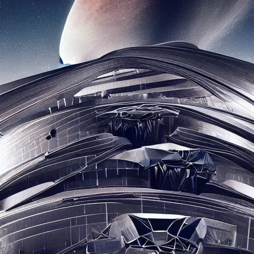 Image similar to 5 images of dream futuristic architecture wall structure motherboard on the coronation of napoleon painting on moon. unreal engine 5, keyshot, octane, artstation trending, 8k, 16k, zaha hadid style architecture pinterest, matrix film pinterest color , high contrast pinterest plastic, dark atmosphere pinterest, black background, tilt shift.