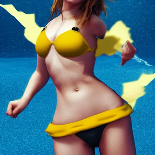 Prompt: Emma Watson as Pikachu in a bikini, hyper realistic, artstation, 8k resolution