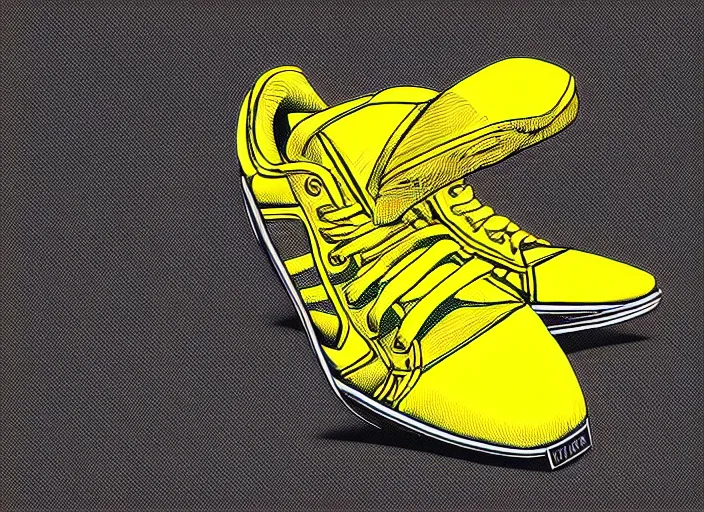 Image similar to sneaker concept, wth short golden lines, yellow details, highly detailed, digital art, sharp focus, trending on art station, anime art style