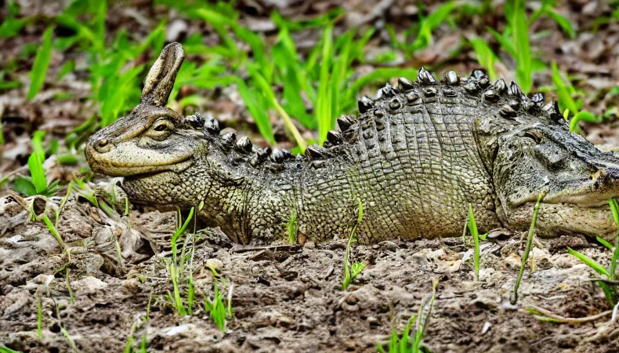 Prompt: a crocodile bunny hd nature photography