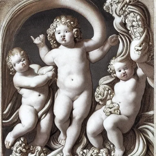 Image similar to cherubs with snakes for hair, extremely detailed, a baroque painting, rococo style