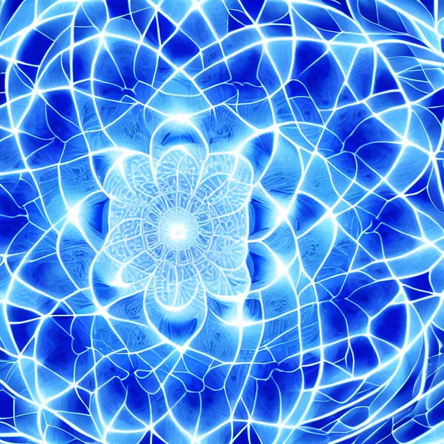 Prompt: a blue and white image of a flower, digital art by julian allen, shutterstock contest winner, generative art, tesseract, fractalism, quantum wavetracing