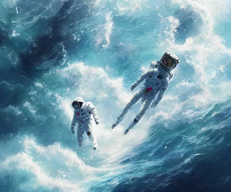 Image similar to an astronaut lost in the ocean,digital art,detailed,ultra realistic,art by greg rutkowski