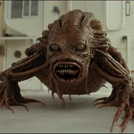 Image similar to still frame shot of the thing alien from john carpenter's the thing ( hyperrealistic, great detailed, good quality, greatly illustrated, photo - realistic )