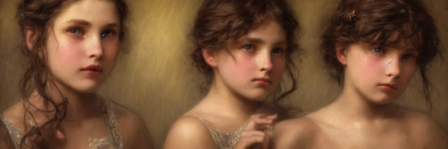 Prompt: a headshot portrait of a grieving young girl, painting by gaston bussiere, j. c leyendecker, gustave dore, extremely realistic and highly detailed 8 k, sharp focus, mysterious atmospheric lighting, octane render, dramatic volumetric lighting, golden ratio, extremely realistic faces