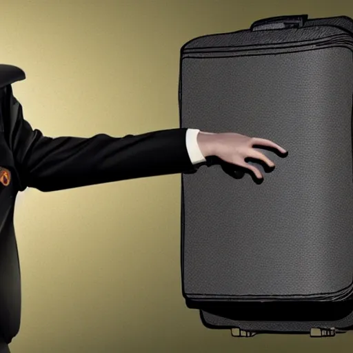 Image similar to hitler holding a suitcase and dancing, realistic, hd