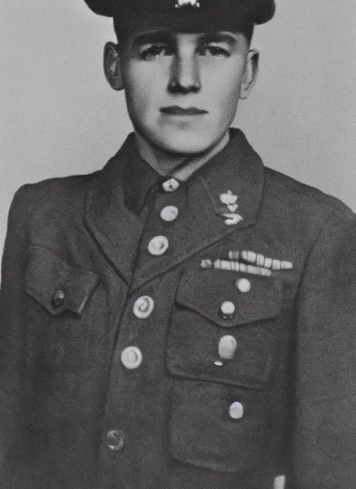 Prompt: grainy old 1940’s WWII military portrait, professional portrait HD, authentic