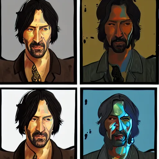 Prompt: keanu reevez in the art style of disco elysium