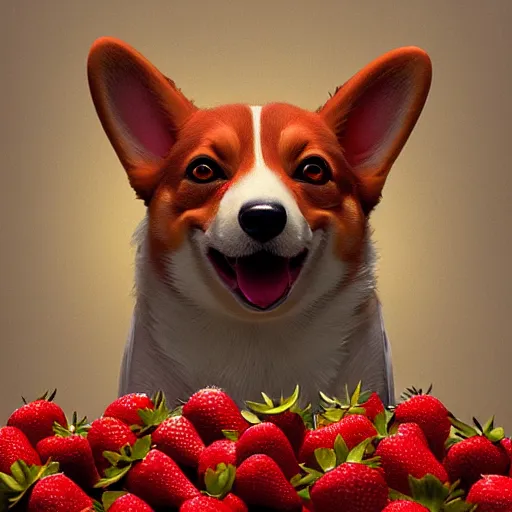 Prompt: cross between a corgi and a strawberry : by michal karcz, daniel merriam, victo ngai and guillermo del toro : ornate, dynamic, particulate, intricate, elegant, highly detailed, centered, artstation, smooth, sharp focus, octane render