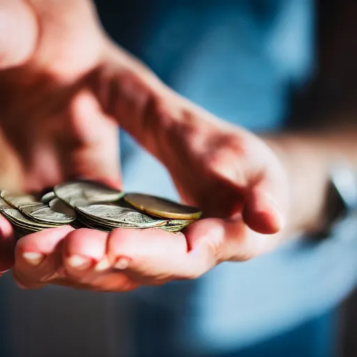 Prompt: photograph of man flipping a coin, wife in the background, DSLR photography