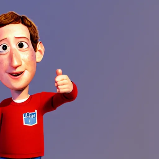 Image similar to new pixar character as mark zuckerberg, highly detailed, extremely high quality, hd, 4 k, 8 k, professional photographer, 4 0 mp, lifelike, top - rated, award winning, cinematic, realistic, detailed lighting, detailed shadows, sharp, no blur, edited, corrected, trending