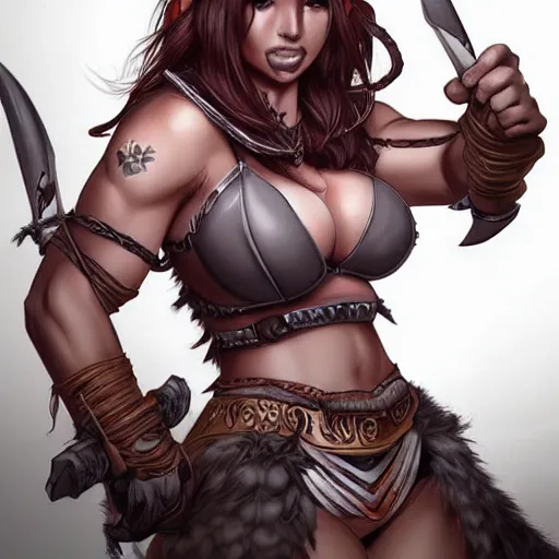 Image similar to very beautiful female barbarian drawn by artgerm