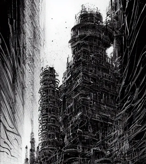 Prompt: tarkovsky, majestic ancient tower of babylon of terror, a woman in cyber clothing, hyperrealistic, blame manga, full color, manga style, by tsutomu nihei, cyber architecture, intricate, illustration, concept art, hyper - detailed, smooth, masterpiece, epic, cinematic, high quality