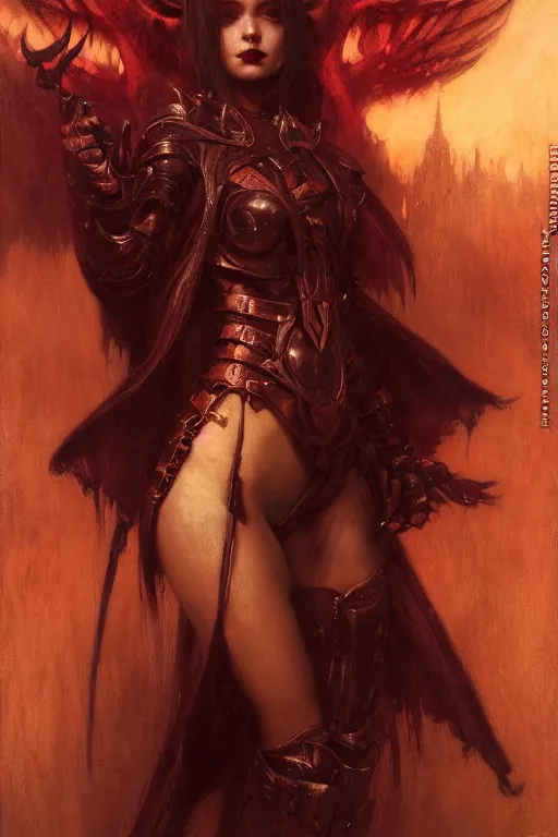 Image similar to a full body portrait of devil demon girl wearing devil clothes, high detail, cleary see face, by gaston bussiere, bayard wu, greg rutkowski, odd nerdrum, maxim verehin, dan dos santos, masterpiece, sharp focus, cinematic lightning