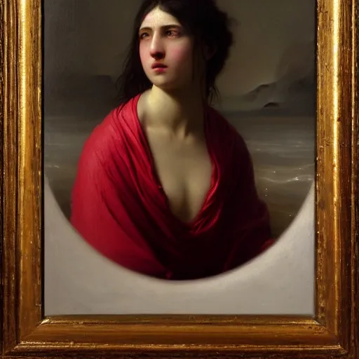 Image similar to portrait of a young women bathing in blood wearing a thin robe, highly detailed painting by aivazovski 8 k