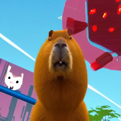 Image similar to a capybara in the style of spiderverse animation