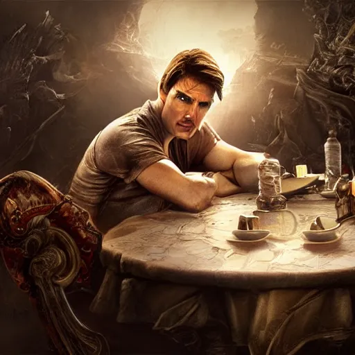 Image similar to Tom Cruise as a table, high resolution fantasy concept art, realistic, intricate details, soft lighting