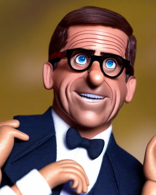 Image similar to steve carrell with a suit as a muppet. highly detailed felt. hyper real photo. 4 k.