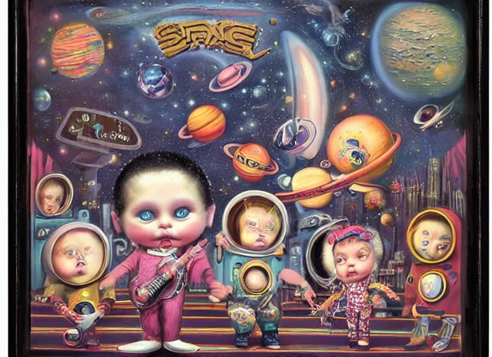 Image similar to the space band, lowbrow, matte painting, 3 - d highly detailed, in the style of mark ryden,