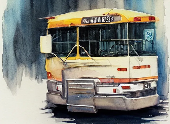 Image similar to concept art of a urban bus, pinterest, artstation trending, behance, watercolor, by coby whitmore, silver, laser light,