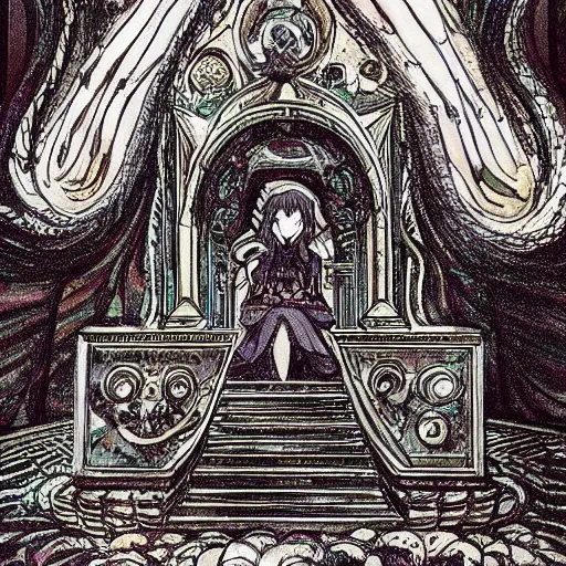 Prompt: a beautiful girl, summoning an eldritch god, in an ancient altar, atmospheric, intricate detail, very anime,