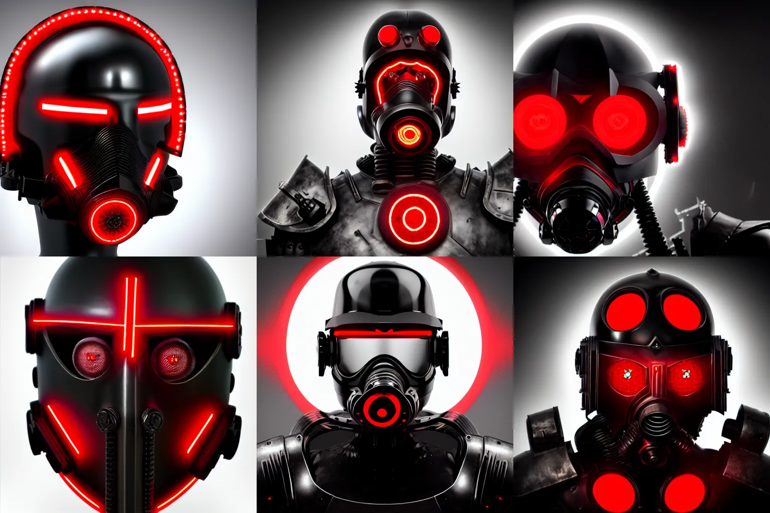 Prompt: terrifying ominous evil resonant genetically augmented high tech armored imperial roman helm in black and red, cyborg respirator, sleek elegant psychic caster's helm, third eye glass bubble on the forehead, high octane cybernetics, ultra 4 k concept turnaround