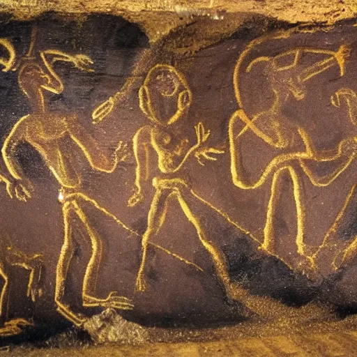 Image similar to cave painting of aliens