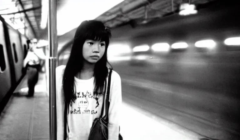 Image similar to A Filipino girl waits for a train, 35mm film, by Gregg Araki