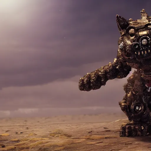 Image similar to hybrid of a cyborg dog and an agate golem kaiju, landscape agate, ultra detailed, 8 k, rule of thirds, professional lighting, unreal engine.