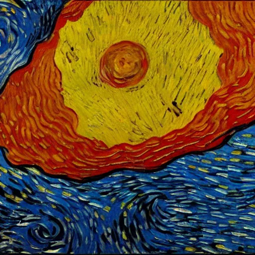 Prompt: oil painting of a nuclear explosion in the style of vincent van gogh