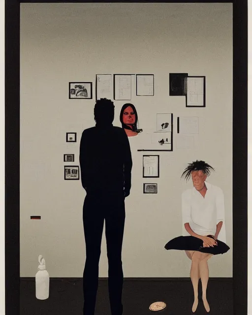 Image similar to man and woman, in the void, by the mirror, station, james gillard, zdislav bexinski, high detail alex colville, otto mueller, jean - michel basquiat, stephen conroy, andrea couch, andrew newell wyeth, daniel meidman yussi picho octane rendering