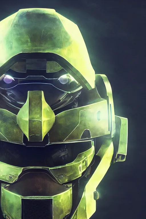 Image similar to robot ninja mask helmet halo master chief radiating a glowing aura global illumination ray tracing hdr fanart arstation by ian pesty and katarzyna da „ bek - chmiel