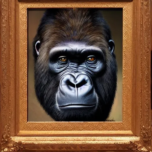 Prompt: portrait of a gorilla woman ( 3 5 ) from tanzania, 5 0 0, 0 0 0 bce, an oil painting by ross tran and thomas kincade