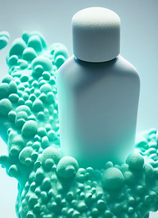 Image similar to perfume bottle covered in seafoam and corals, up close shot, sharp focus, global illumination, radiant light, alexandre ferra white mecha, irakli nadar, octane highly render, 4 k, ultra hd,