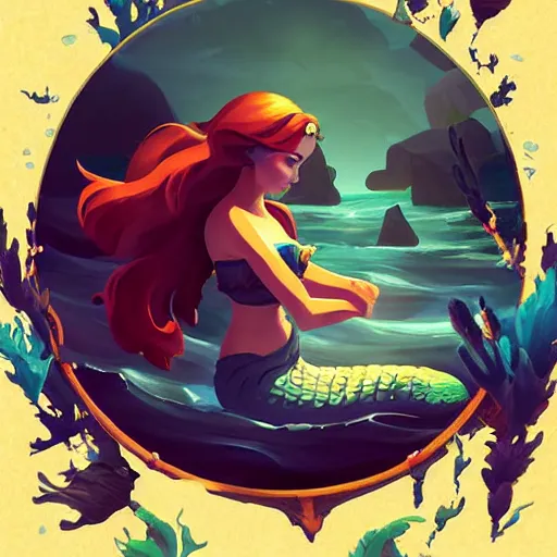 Image similar to painting mermaid treasure on sea of thieves game avatar hero smooth face median photoshop filter cutout vector, behance hd by jesper ejsing, by rhads, makoto shinkai and lois van baarle, ilya kuvshinov, rossdraws global illumination