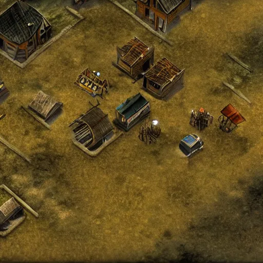 Image similar to screenshot of a beautiful rts game silent hill, overhead view, extremely sharp